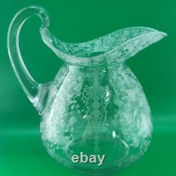 Antique Cambridge Clear Glass Rose Point Doulton Ball Water Jug 9 Pitcher