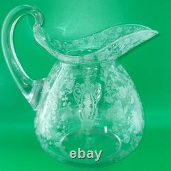Antique Cambridge Clear Glass Rose Point Doulton Ball Water Jug 9 Pitcher