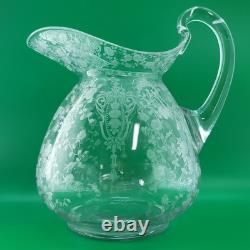 Antique Cambridge Clear Glass Rose Point Doulton Ball Water Jug 9 Pitcher