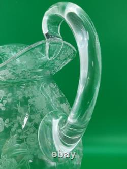 Antique Cambridge Clear Glass Rose Point Doulton Ball Water Jug 9 Pitcher