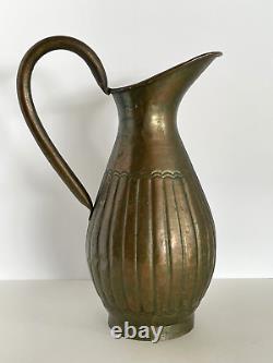 Antique Chinese Hammered Embossed Copper Water Pitcher Ewer Jug 10.5 Not Mint