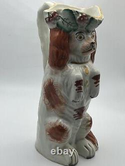 Antique Circa 1800s Staffordshire Pottery Standing Spaniel Dog Water Jug Pitcher