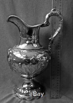 Antique Coin Silver Water Pitcher C1858 Jackson & Many New York 27 Oz 13 1/4