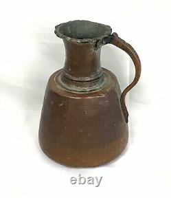 Antique Copper Hand Hammered Jug Water Pitcher Great Patina Primitive