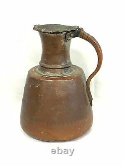 Antique Copper Hand Hammered Jug Water Pitcher Great Patina Primitive