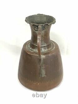 Antique Copper Hand Hammered Jug Water Pitcher Great Patina Primitive