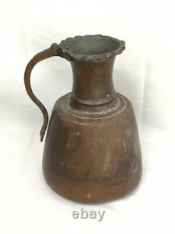 Antique Copper Hand Hammered Jug Water Pitcher Great Patina Primitive