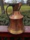 Antique Copper Water Jug Brass Handle Heavy Handmade Hammered Pitcher Patina 13