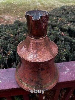 Antique Copper Water Jug Brass Handle Heavy Handmade Hammered Pitcher Patina 13