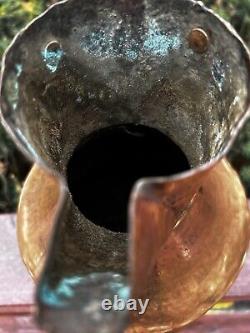 Antique Copper Water Jug Brass Handle Heavy Handmade Hammered Pitcher Patina 13