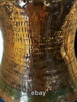 Antique Copper Water Jug Brass Handle Heavy Handmade Hammered Pitcher Patina 13