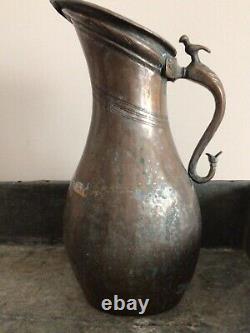 Antique Copper Wine Water Jug Pitcher Dovetails Bird Serpent Handle