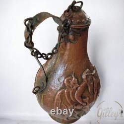 Antique Copper Wine/Water Jug Primitive Coppersmithing Repousse