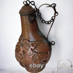 Antique Copper Wine/Water Jug Primitive Coppersmithing Repousse