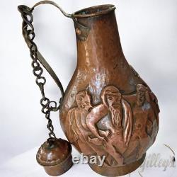 Antique Copper Wine/Water Jug Primitive Coppersmithing Repousse