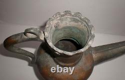 Antique Copper and Brass Ewer Water Pitcher Jug, Handmade, c 1880