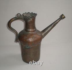 Antique Copper and Brass Ewer Water Pitcher Jug, Handmade, c 1880