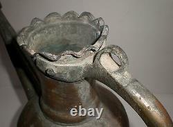 Antique Copper and Brass Ewer Water Pitcher Jug, Handmade, c 1880 (kk)