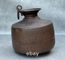 Antique Dimpled Copper Water Jug Double Ring Handle Vessel India Rounded Base