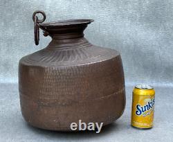Antique Dimpled Copper Water Jug Double Ring Handle Vessel India Rounded Base