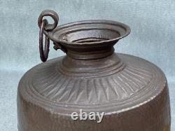 Antique Dimpled Copper Water Jug Double Ring Handle Vessel India Rounded Base