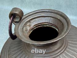 Antique Dimpled Copper Water Jug Double Ring Handle Vessel India Rounded Base