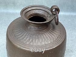 Antique Dimpled Copper Water Jug Double Ring Handle Vessel India Rounded Base
