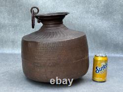Antique Dimpled Copper Water Jug Double Ring Handle Vessel India Rounded Base