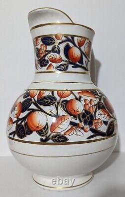 Antique English Imari Pitcher Water Jug Cobalt Blue & Oranges Late 1800s England