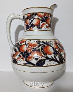 Antique English Imari Pitcher Water Jug Cobalt Blue & Oranges Late 1800s England