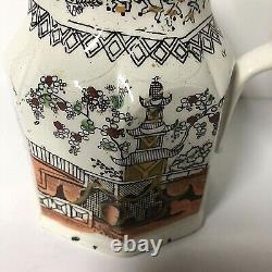 Antique English Transferware 5 Jug Pitcher Chinese Temple Pattern Porcelain