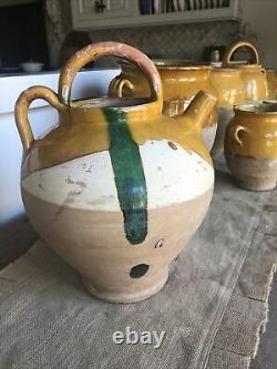 Antique FRENCH Clay Water Pitcher, YELLOW&GREEN Glaze, early 1900s