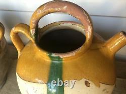 Antique FRENCH Clay Water Pitcher, YELLOW&GREEN Glaze, early 1900s