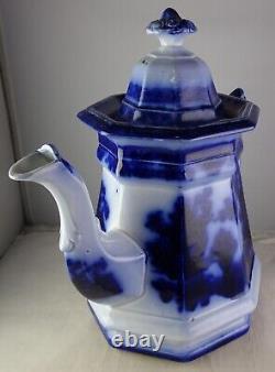 Antique Flow Blue Temple Water Pitcher withLid