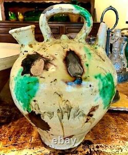 Antique French Glazed Art Provencal Pottery Gargoulette Vessel Jaspe