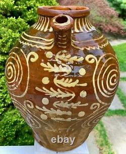 Antique French Glazed Art Provencal Pottery Gargoulette Vessel Jaspe