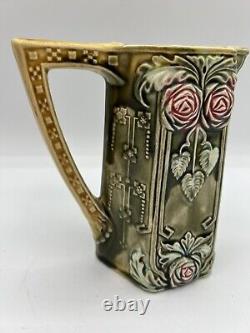 Antique French Majolica Water Jug With Roses By Frie Onnaing Marked 780