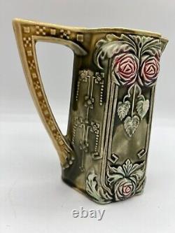 Antique French Majolica Water Jug With Roses By Frie Onnaing Marked 780