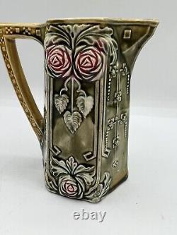 Antique French Majolica Water Jug With Roses By Frie Onnaing Marked 780