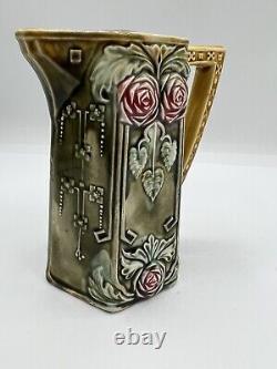 Antique French Majolica Water Jug With Roses By Frie Onnaing Marked 780