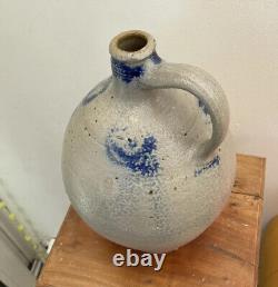 Antique French Salt Glaze Pitcher Alsace Water Blue Pottery Eartheware StoneWare