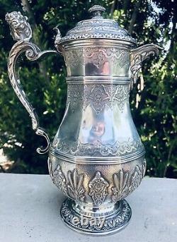 Antique French Sterling Silver Figural Ewer Coffee Water Tea Pot Jug Pitcher