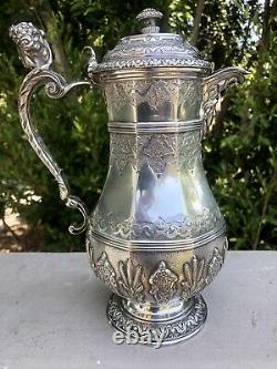 Antique French Sterling Silver Figural Ewer Coffee Water Tea Pot Jug Pitcher