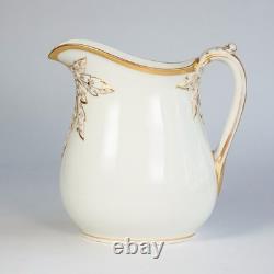 Antique H & Co Limoges France Hand Painted Pitcher Jug Gold 9 in H