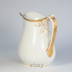 Antique H & Co Limoges France Hand Painted Pitcher Jug Gold 9 in H