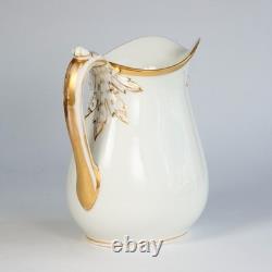 Antique H & Co Limoges France Hand Painted Pitcher Jug Gold 9 in H