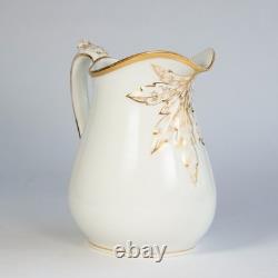 Antique H & Co Limoges France Hand Painted Pitcher Jug Gold 9 in H
