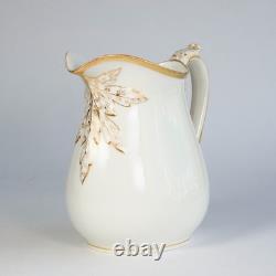 Antique H & Co Limoges France Hand Painted Pitcher Jug Gold 9 in H