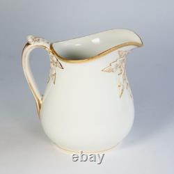 Antique H & Co Limoges France Hand Painted Pitcher Jug Gold 9 in H