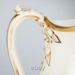 Antique H & Co Limoges France Hand Painted Pitcher Jug Gold 9 in H